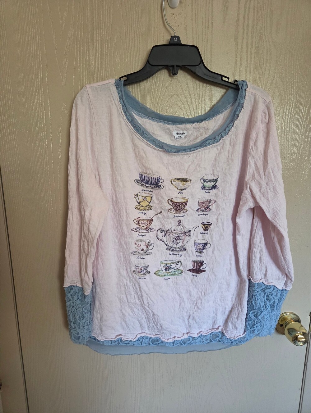 Kimchi Blue Tea Party Rose And Light Blue Blouse Womens Size XL